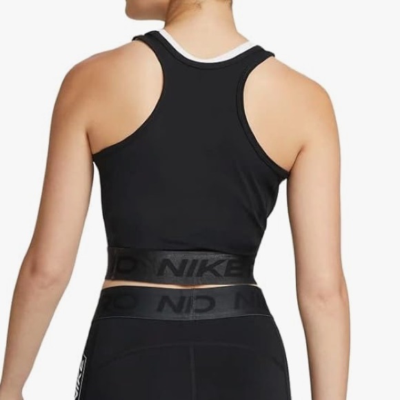 Nike Pro Dri-FIT Women's Graphic Crop Tank Top NWT black logo band small perfect - Picture 2 of 12